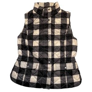 Talbots Black White Buffalo Plaid Preppy Quilted Down Puffer Vest Size XS